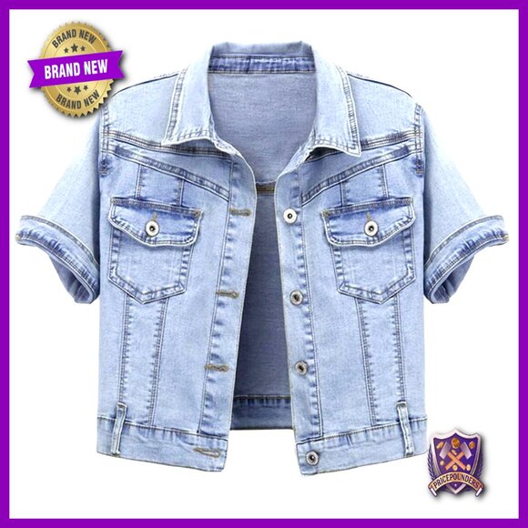 Cropped Denim Trucker Jacket Short Sleeve Summer Casual Y2K Chic